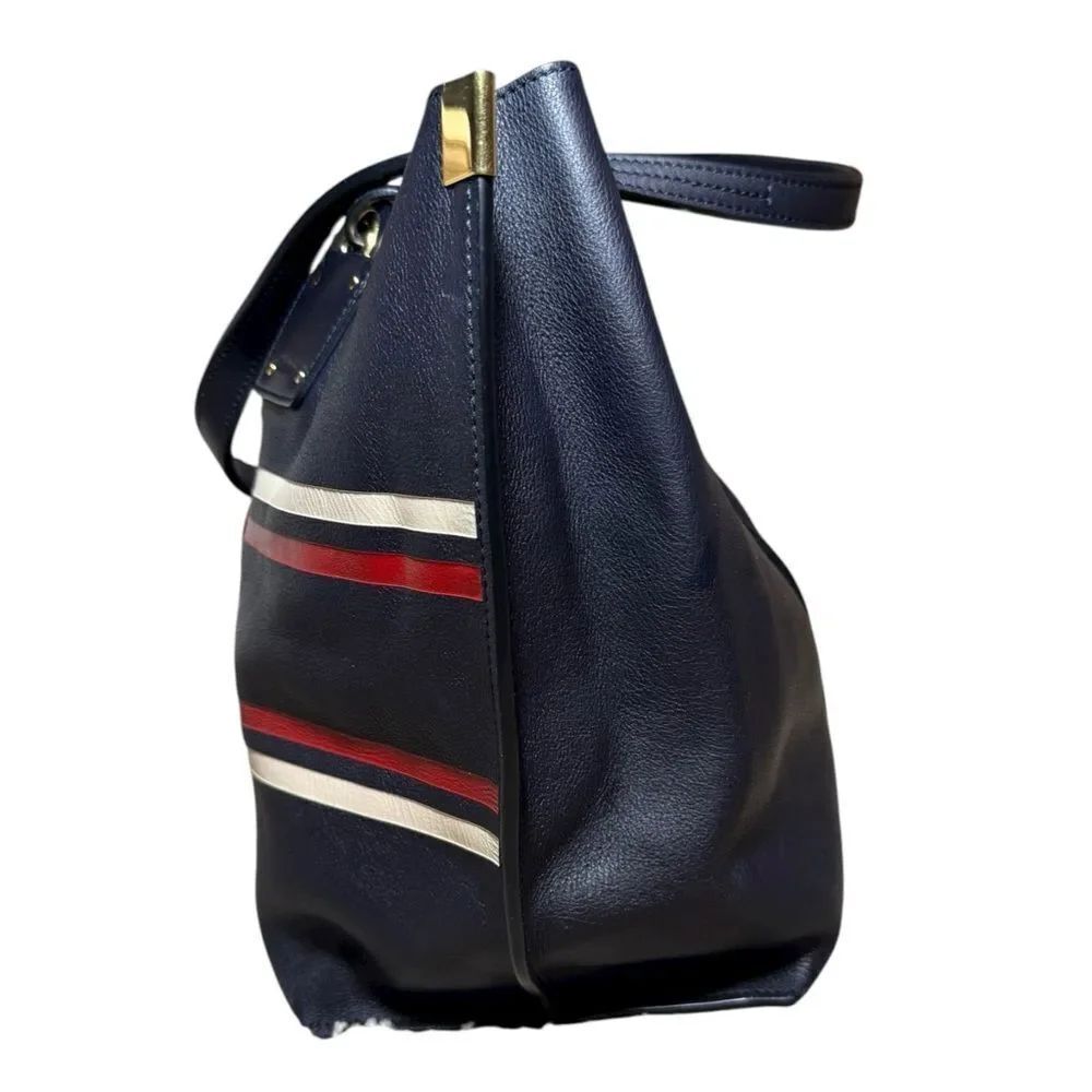 Chloé Navy Blue Leather Red White Striped Vick Tote Bag Auth With Zip Pouch - Picture 3 of 16